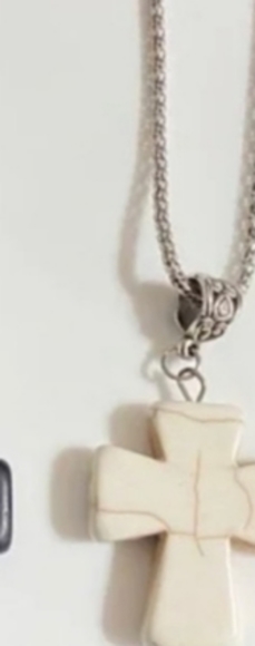 Ivory Cross Necklace Semiprecious Stone on Silver Chain w2 1/2 inch extender - Picture 3 of 11